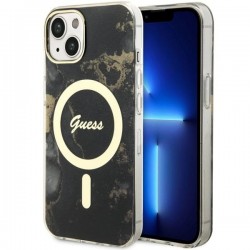Guess iPhone 14 Hülle Case Cover MagSafe Golden Marmor Schwarz