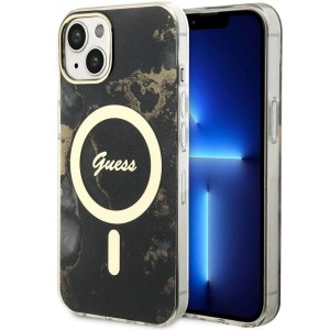 Guess iPhone 14 Case Cover MagSafe Golden Marble Black