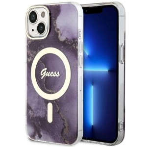 Guess iPhone 14 Case Cover MagSafe Golden Marble Purple