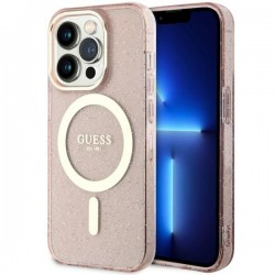 Guess iPhone 14 Pro Max Case Cover MagSafe Glitter Pink