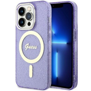 Guess iPhone 14 Pro Max Hülle Case Cover MagSafe Glitter Lila Violett