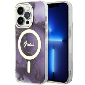 Guess iPhone 14 Pro Max Hülle Case Cover MagSafe Golden Marmor Lila Violett