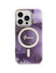 Guess iPhone 14 Pro Max Case Cover MagSafe Golden Marble Purple