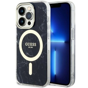 Guess iPhone 14 Pro Max Hülle Case Cover MagSafe Marmor Schwarz