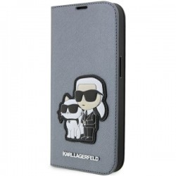 Karl Lagerfeld iPhone 14 Pro Max Tasche Book Case Saffiano Karl Choupette Silber