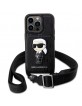 Karl Lagerfeld iPhone 14 Pro Case Crossbody Ikonik Strap Card Slot Black