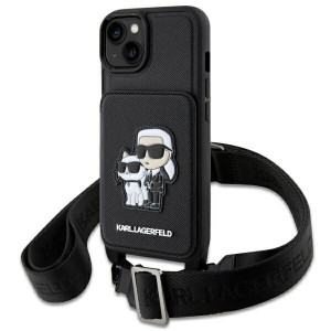 Karl Lagerfeld iPhone 14 Plus Case Crossbody Karl Choupette Strap Card Slot Black