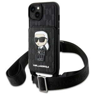Karl Lagerfeld iPhone 14 Case Crossbody Ikonik Strap Card Slot Black