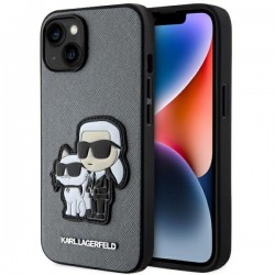 Karl Lagerfeld iPhone 14 / 15 / 13 Hülle Case Saffiano Karl Choupette Silber