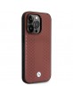 BMW iPhone 14 Pro Case Genuine Leather Diamond Pattern MagSafe Red