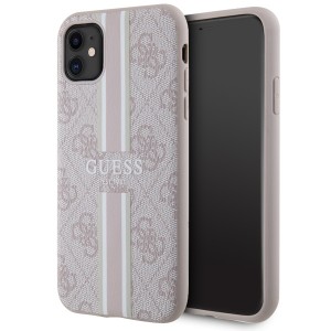 Guess iPhone 11 Hülle Case Cover MagSafe 4G Printed Stripes Rosa Pink