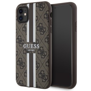 Guess iPhone 11 Hülle Case Cover MagSafe 4G Printed Stripes Braun