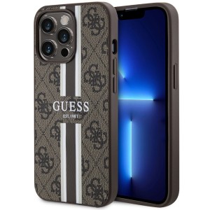 Guess iPhone 13 Pro Case Cover MagSafe 4G Printed Stripes Brown