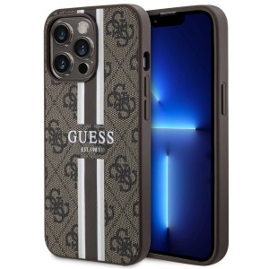 Guess iPhone 13 Pro Max Case Cover MagSafe 4G Printed Stripes Brown