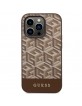 Guess iPhone 14 Pro Case Cover MagSafe G Cube Stripes Brown
