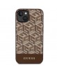 Guess iPhone 14 Plus Hülle Case Cover MagSafe G Cube Stripes Braun