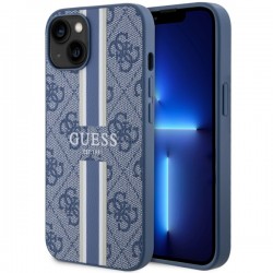Guess iPhone 14 Plus Case Cover MagSafe 4G Printed Stripes Blue