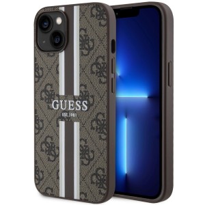 Guess iPhone 14 Plus Case Cover MagSafe 4G Printed Stripes Brown