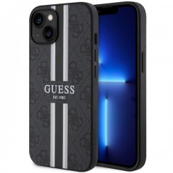 Guess iPhone 14 / 15 / 13 Hülle Case Cover MagSafe 4G Printed Stripes Schwarz