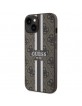 Guess iPhone 14 / 15 / 13 Hülle Case Cover MagSafe 4G Printed Stripes Braun