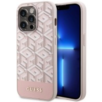 Guess iPhone 14 Pro Max Case Cover MagSafe G Cube Stripes Pink