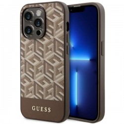 Guess iPhone 14 Pro Max Case Cover MagSafe G Cube Stripes Brown
