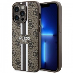 Guess iPhone 14 Pro Max Hülle Case Cover MagSafe 4G Printed Stripes Braun