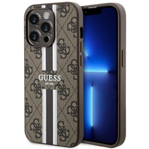 Guess iPhone 14 Pro Max Case Cover MagSafe 4G Printed Stripes Brown
