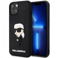 Karl Lagerfeld iPhone 14 Plus Hülle Case Silikon Rubber Ikonik 3D Schwarz