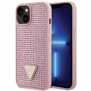 Guess iPhone 14 Plus Case Cover Rhinestone Triangle Pink