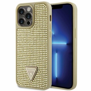 Guess iPhone 14 Pro Max Case Cover Rhinestone Triangle Gold