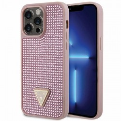 Guess iPhone 14 Pro Max Hülle Case Cover Strass Triangle Rosa Pink