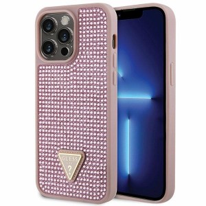 Guess iPhone 14 Pro Max Case Cover Rhinestone Triangle Pink