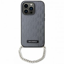 Karl Lagerfeld iPhone 14 Case Saffiano Monogram Necklace Silver