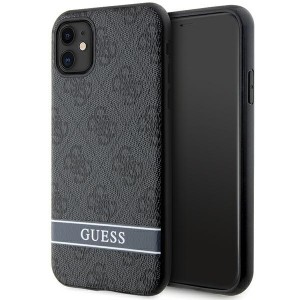Guess iPhone 11 Hülle Case Cover 4G Stripe Grau