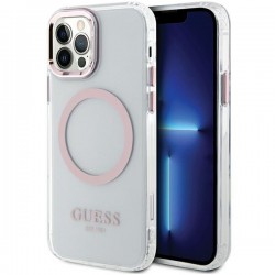 Guess iPhone 12 / 12 Pro Magsafe Hülle Case Metal Outline Rosa Pink