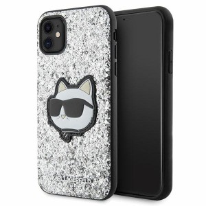 Karl Lagerfeld iPhone 11 Case Glitter Choupette Patch Silver
