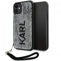 Karl Lagerfeld iPhone 11 Hülle Case Cover Pailletten Cord Silber