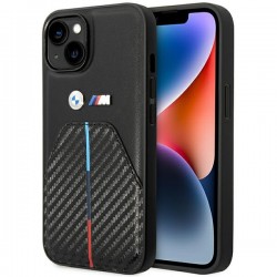 BMW iPhone 14 Hülle Case Cover M Power Carbon Tricolor Stripe Schwarz
