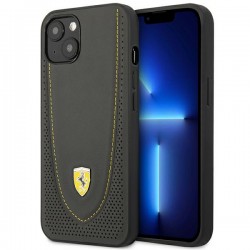 Ferrari iPhone 13 Hülle Case Cover Perforiert Leder Schwarz