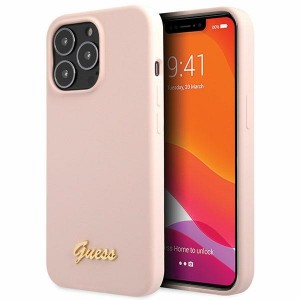 Guess iPhone 13 Pro Max Hülle Case Cover Silikon Vintage Logo Rosa Pink