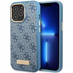 Guess iPhone 14 Pro Max Hülle Case Cover MagSafe 4G Logo Saffiano Blau