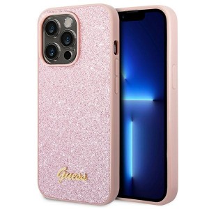 Guess iPhone 14 Pro Case Cover Hülle Glitter Script Rosa Pink