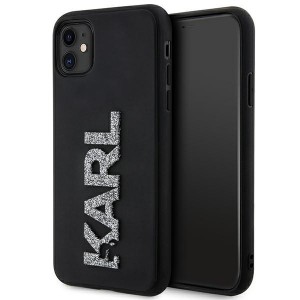 Karl Lagerfeld iPhone 11 Case Cover Silicone 3D Rubber Glitter Logo Black