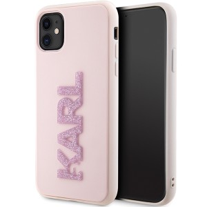 Karl Lagerfeld iPhone 11 Case Cover Silicone 3D Rubber Glitter Logo Pink