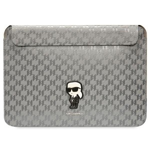Karl Lagerfeld Notebook Tablet Bag 14" Saffiano Monogram Ikonik Silver