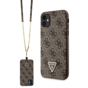 Guess iPhone 11 Case Cover 4G Logo Strap Chain Brown