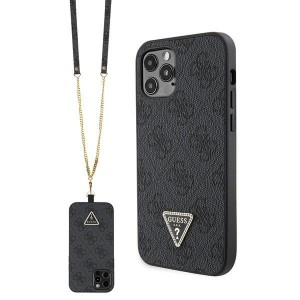 Guess iPhone 12 / 12 Pro Case Cover 4G Logo Strap Chain Black
