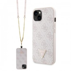 Guess iPhone 13 / 14 / 15 Case Cover 4G Logo Strap Chain Pink