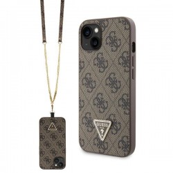 Guess iPhone 13 / 14 / 15 Case Cover 4G Logo Strap Chain Brown